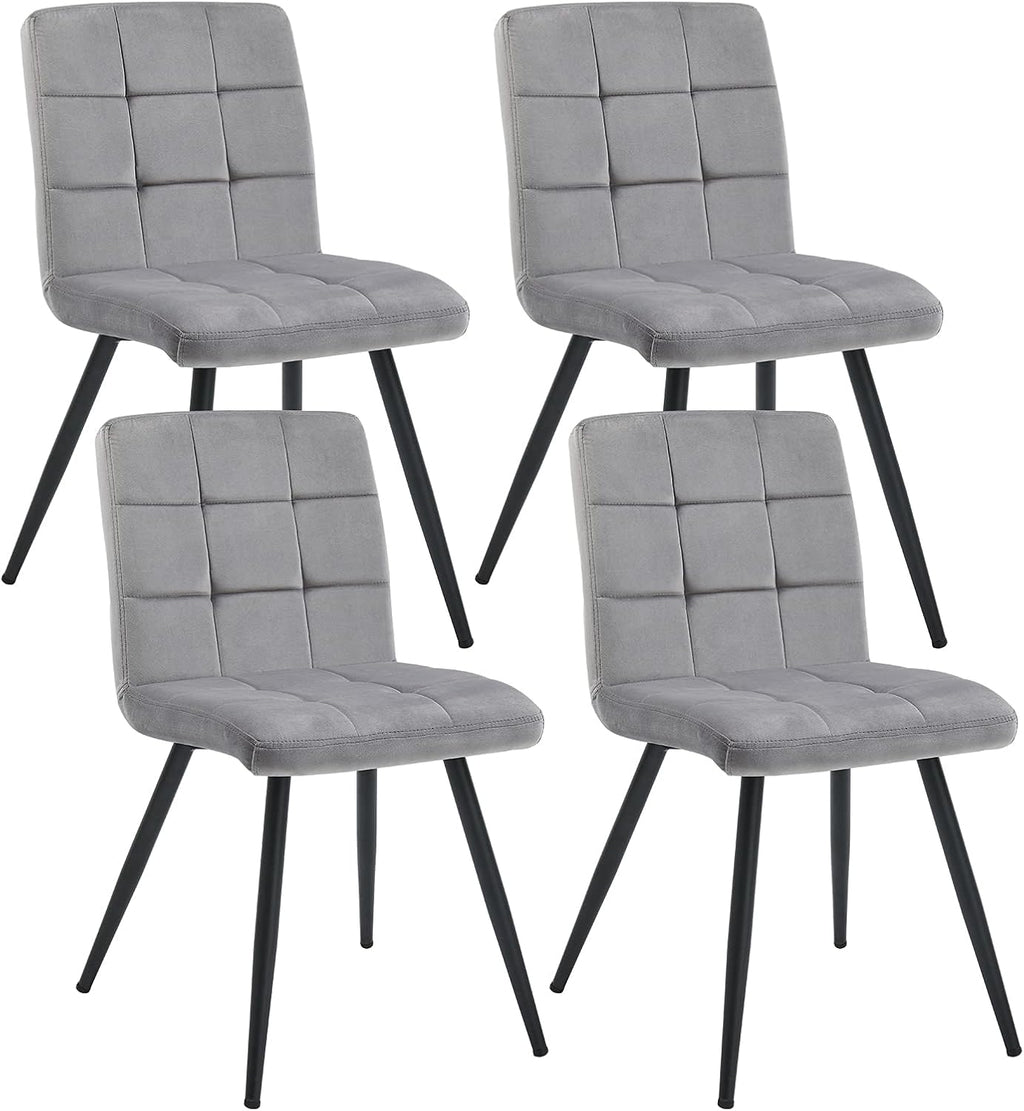 DUHOME Fabric Dining Chairs Set of 4, Black Metal Leg Accent Chairs Grey | Soft fabric upholstered accent chairs, sturdy black metal legs, for living room kitchen vanity reception room