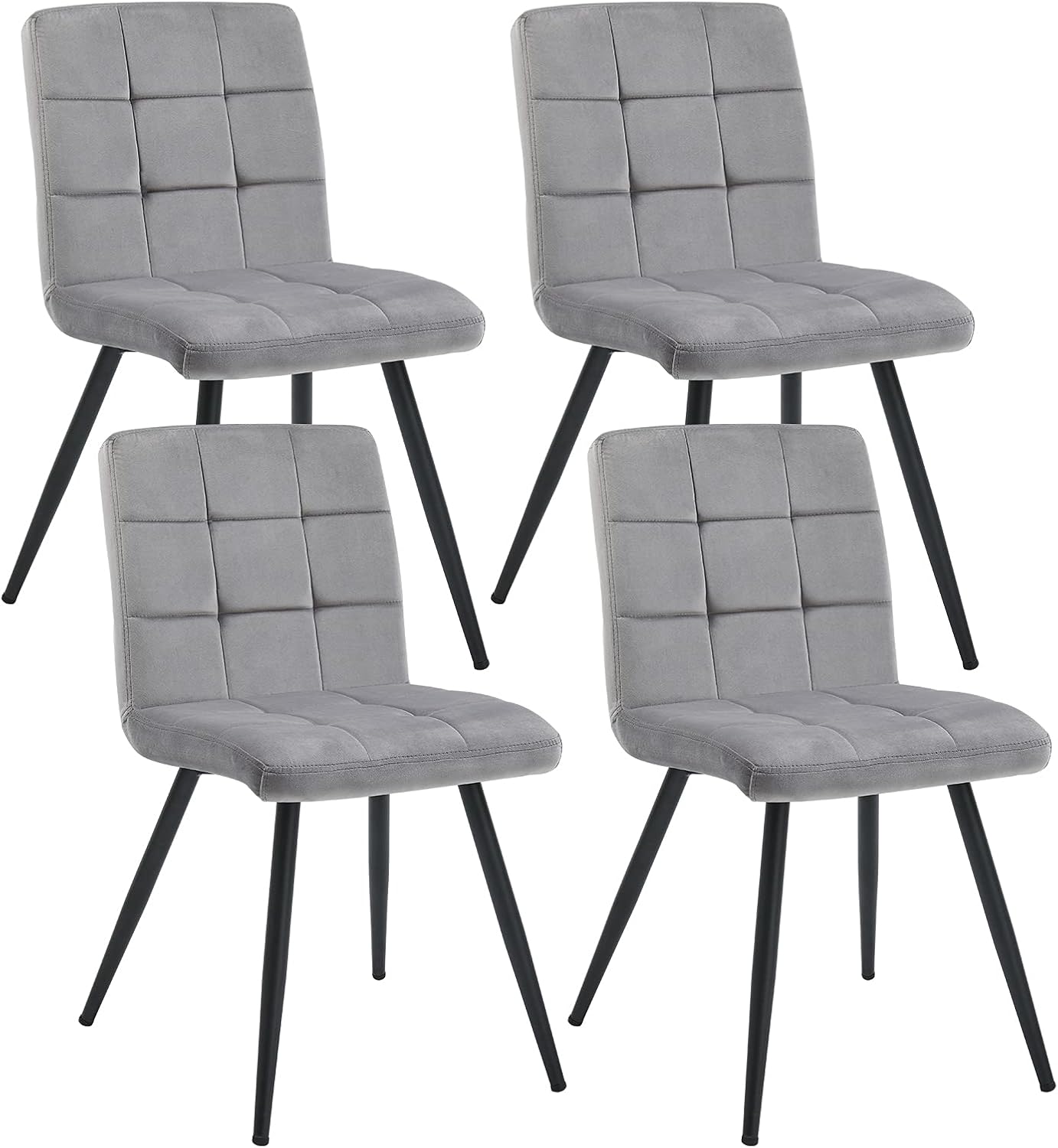 DUHOME Fabric Dining Chairs Set of 4, Black Metal Leg Accent Chairs Grey | Soft fabric upholstered accent chairs, sturdy black metal legs, for living room kitchen vanity reception room