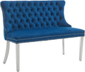 Shenyon Velvet Upholstered Dining Bench with Back, Tufted Loveseat Bench with Silver Stainless Steel Legs and Nailhead Trim, Banquette Seating for Dining Room, Kitchen, Entryway (Blue, Dining Bench)