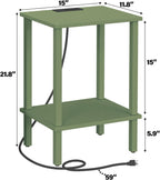 TUTOTAK End Table with Charging Station, Small Side Table with Outlets, Nightstand Bedside Table, 2-Tier Storage Shelf for Small Space, Living Room, Bedroom, Olive Green TB01BOG040