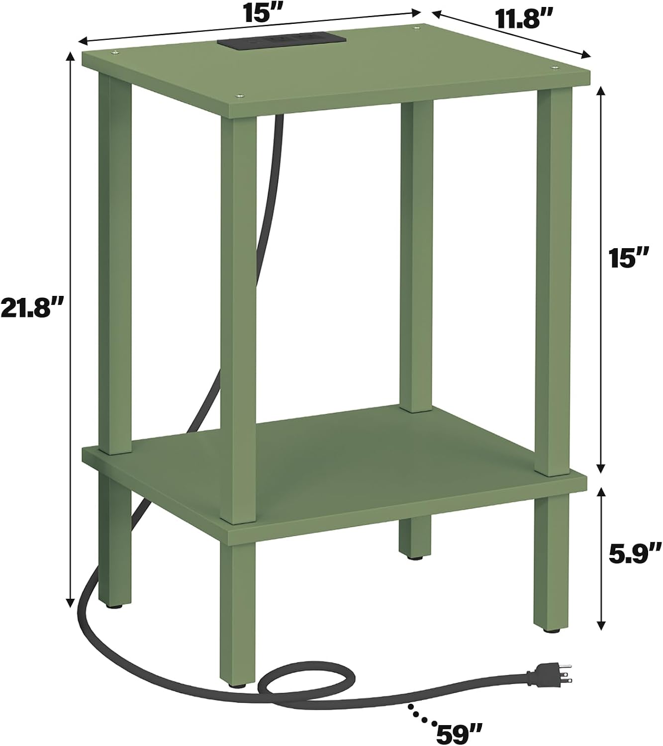TUTOTAK End Table with Charging Station, Small Side Table with Outlets, Nightstand Bedside Table, 2-Tier Storage Shelf for Small Space, Living Room, Bedroom, Olive Green TB01BOG040