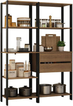 Madesa Kitchen Pantry Storage Rack with 2 Drawers and Open Shelves 51" L Multiuse Modular Cabinet for Kitchen Organization - Black/Brown