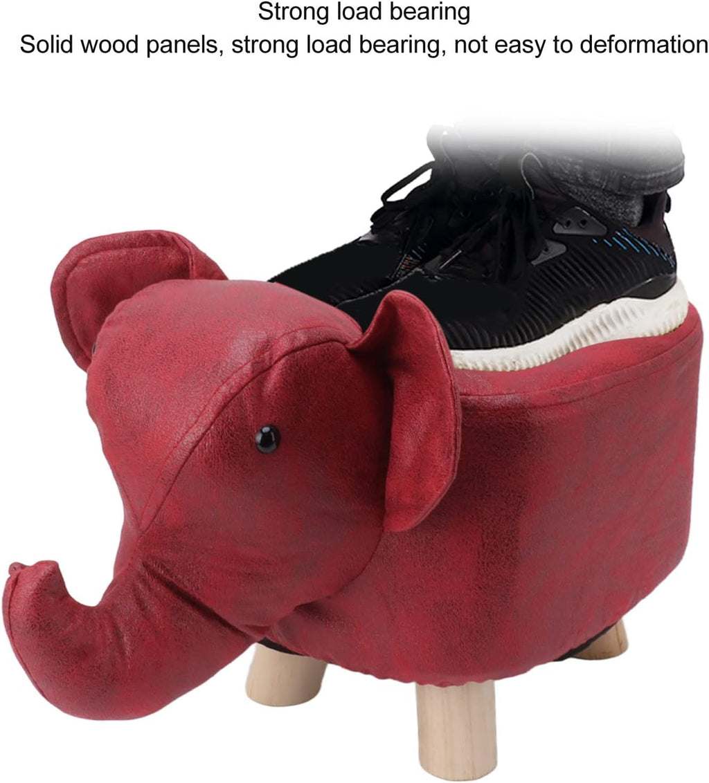 Diydeg Animal Footstool, Cute Elephant Shaped Ottoman Footstool with Soft Padded Cushion and Non Slip Feet, Upholstered Seat for Bedroom, Living Room or Entryway (Red)