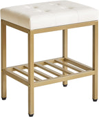 IBUYKE Rectangular Makeup Stool, PU Seat Vanity Chair, White WBD017W | Adjustable Feet Storage Space Footrest Multi-Use Small Side Table Ottoman Bedroom