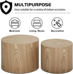 Wood Side Table Round Small Coffee Tables Nesting End Table Set of 2 for Living Room Bedroom Office, No Assembling (Oak/Walnut - Round)