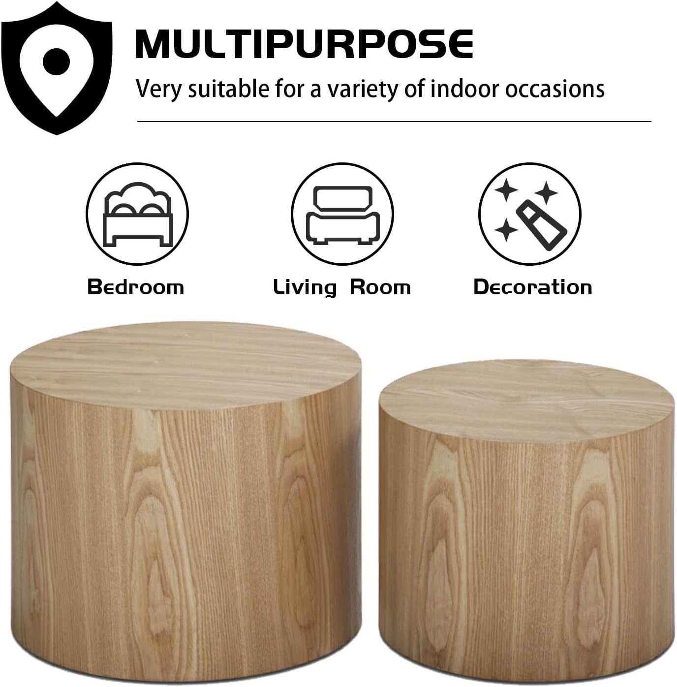 Wood Side Table Round Small Coffee Tables Nesting End Table Set of 2 for Living Room Bedroom Office, No Assembling (Oak/Walnut - Round)
