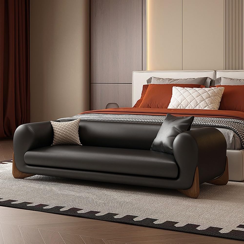 Modern Bed End Stool Leather Sofa Bench Bedroom Clothing Store Cloakroom Bedside Entryway(Black,Medium)