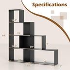 Tangkula 4-Tier Stepped Bookshelf, Freestanding 6 Cubes Ladder Bookcase with Anti-Tipping Kits, 64" Tall Modern Wooden Storage Display Rack for Home Office Living Room Study (1, Black)