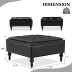 Storage Ottoman Coffee Table, Large Ottoman with Storage Oversized Square Footstool with Anti-Slip Embedded Lid, Tufted Upholstered Ottomans for Living Room, Black Faux Leather