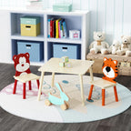 3 Pieces Kids Table and Chairs Set- Wooden Toddler Activity Table and 2 Chair Set with Bear and Tiger Chairs, Play Drawing Table for Daycare Classroom Nursery Home, Natural
