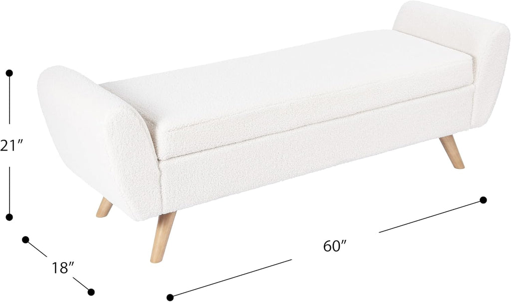 HomePop 60" Modern Storage Bench with Wood Legs - Sherpa Cream