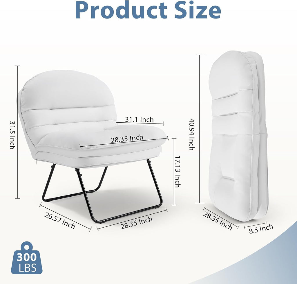DUMOS Comfy Saucer Chair, Small Foldable Floor Chair, PU Leather | Adjustable Back Support, Bedroom, Living Room, Dorm Gaming, Small Spaces Apartment, Adults, Creamy White