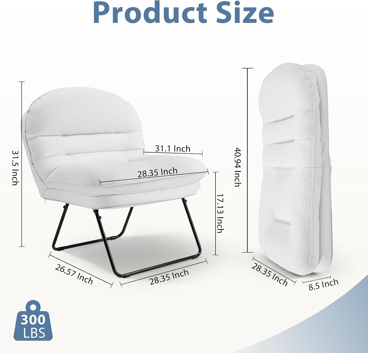 DUMOS Comfy Saucer Chair, Small Foldable Floor Chair, PU Leather | Adjustable Back Support, Bedroom, Living Room, Dorm Gaming, Small Spaces Apartment, Adults, Creamy White