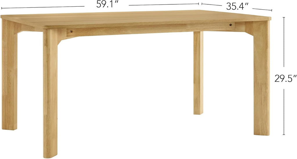 CHITA 59" Mid Century Modern Dining Table for 6, Rectangle Wood Kitchen & Dining Room Table, Solid Rubberwood Frame, Oak Venner
