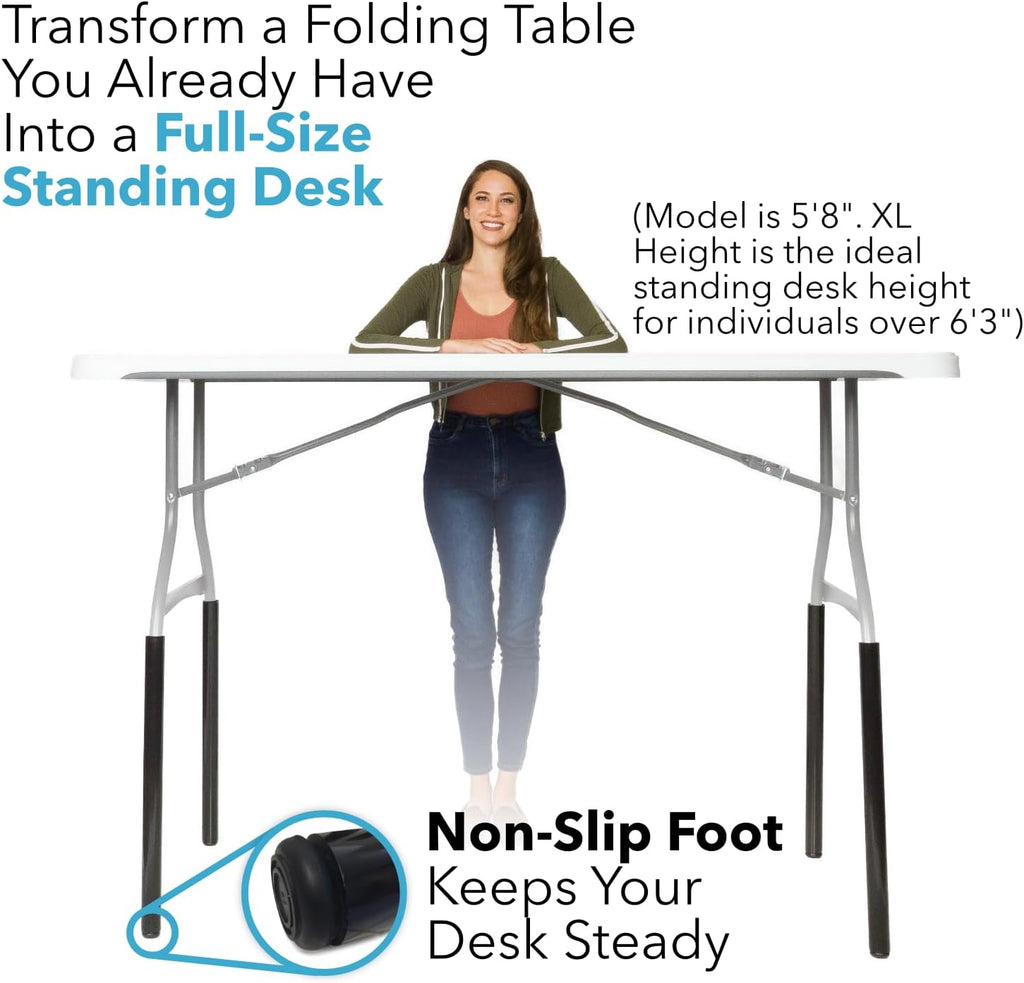 Lift Your Table® Folding Table Risers - Standing Desk Kit: XL Height - Made in the USA, Heavy Duty, Sturdy, Portable, Easy-to-Use Extensions Raise Bent Leg Folding Tables (Set of 4)