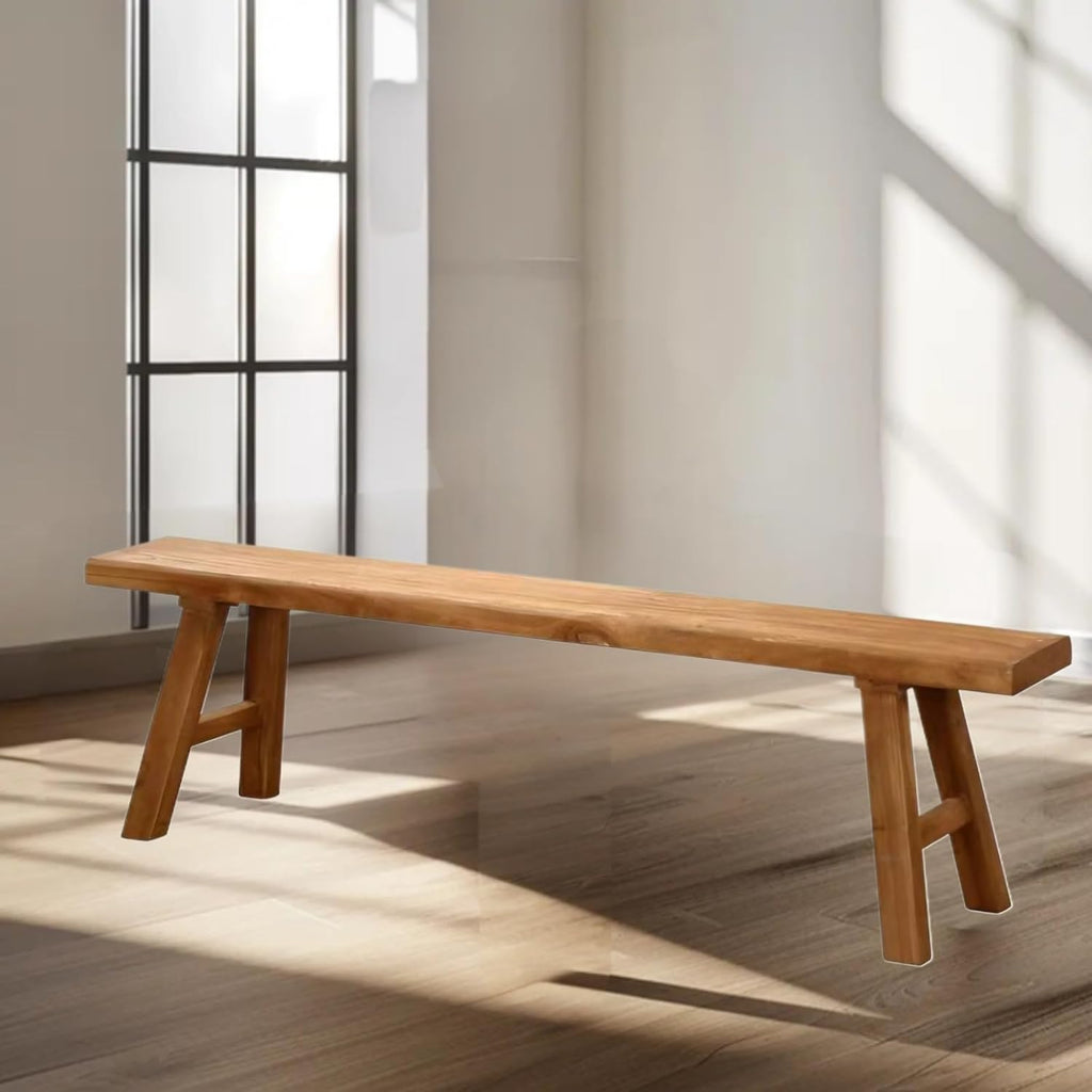 Farmhouse Solid Elm Wood Bench - Handcrafted Asian Rustic Entryway Bench for Living Room, Dining, Bedroom, 9 Sizes (Natural Finish) (160 * 26 * 45cm/63 * 10.2 * 17.7in)