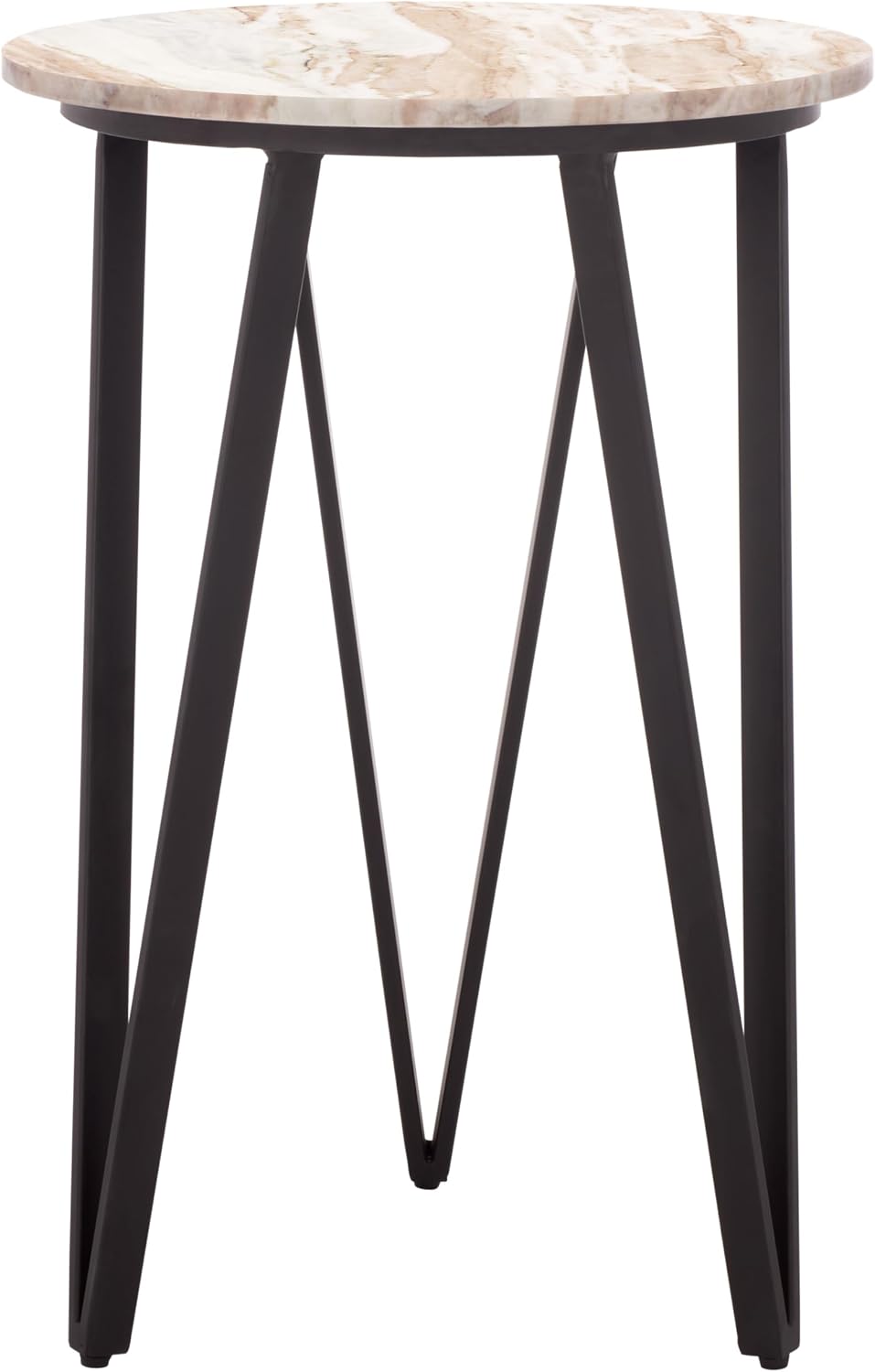 SAFAVIEH Home Collection - Reni Brown Marble & Black Metal Accent Table, Contemporary Round Side Table, Fully Assembled (ACC3753A)