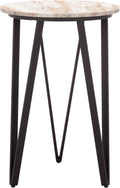 SAFAVIEH Home Collection - Reni Brown Marble & Black Metal Accent Table, Contemporary Round Side Table, Fully Assembled (ACC3753A)
