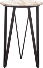 SAFAVIEH Home Collection - Reni Brown Marble & Black Metal Accent Table, Contemporary Round Side Table, Fully Assembled (ACC3753A)