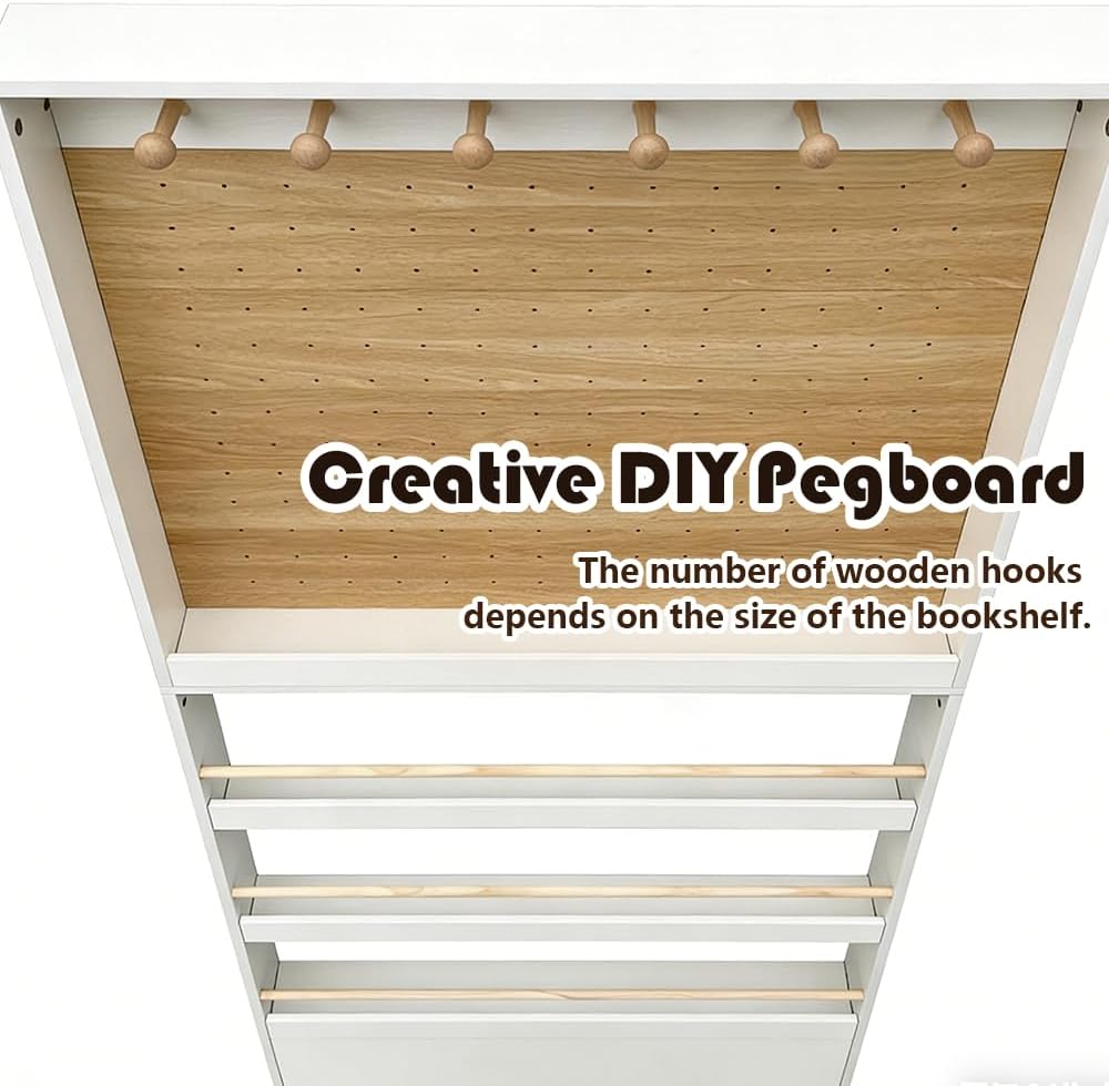 70.1" Tall Behind-The-Door Bookshelf - Open-Shelf Wooden Floor Bookcase with Perforated Board | 4/6/8 Inch, Multi-Purpose Display Storage Organizer White-Wood 31.5×4×70.1"