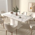 78.74" Extendable Dining Room Table for 6-10 Modern Faux Marble Wooden Expandable Kitchen Table Pedestal Base,Large Rectangle Dining Table,White