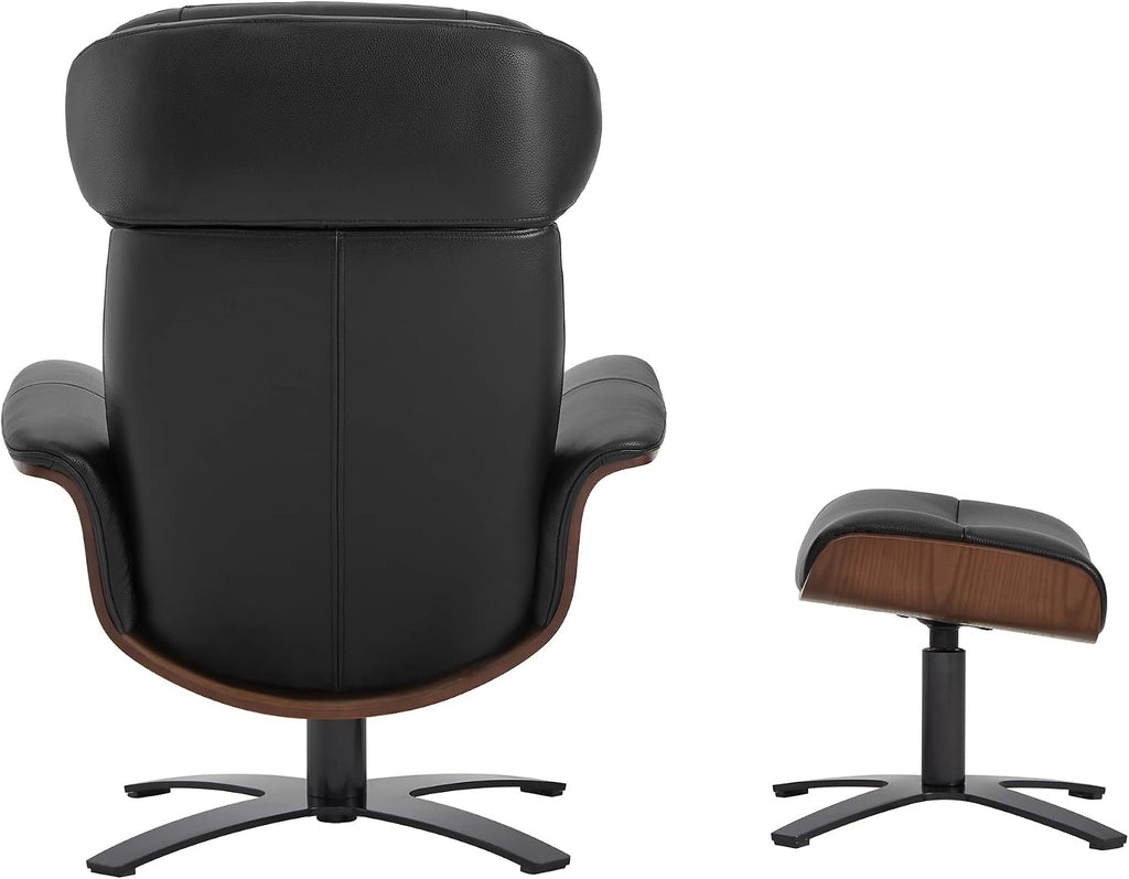 CHITA Genuine Leather Reclining Swivel Accent Chair with Ottoman, Black | Eames Swivel Chair with Adjustable Backrest and Headrest for living Room & Office, 34.3"Dx31.1"Wx39.4"H, 350 Lbs Capacity