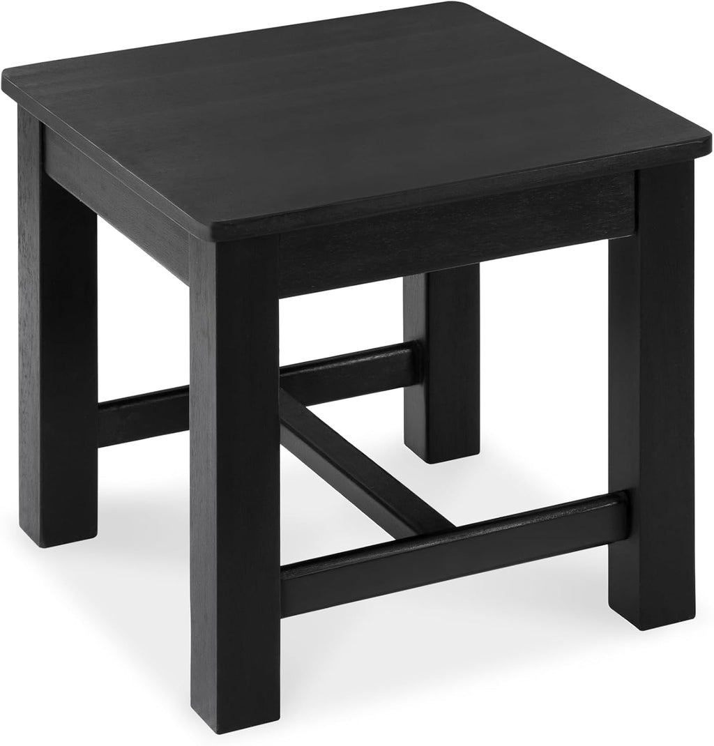 VICTORY RELAX 12 Inch Wooden Black Step Stool, Small Nature Beach Chair Under Desk, Indoor Acacia Wood Short Footstool for Living Room, Kitchen, Bathroom