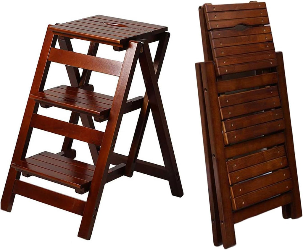 3 Step Stool Wooden Folding Ladder Chair Thickened Library Stair Chair Portable Light Garden Tool Ladder Maximum Load 337bl