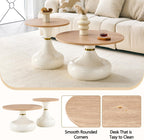 Affordable Luxury Gourd-Shaped Nesting Coffee Table Set. (Off White + Wood + MDF+Metal)