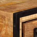 Rustic Solid Mango Wood Sideboard Cabinet 25.6 x 11.8 x 27.6 Inches, Unique Grain Patterns and Decorative Inlays for Living Dining Room Storage Organizer
