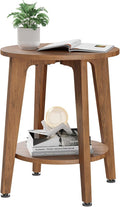 Simple Trending Round Side Table, Small End Table, Nightstand Bedside Table with Tapered Legs, for Living Room, Rustic Walnut