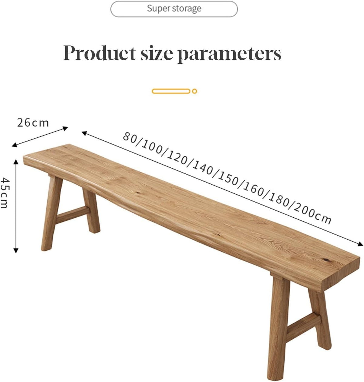 Farmhouse Wooden Bench, Long Rustic Indoor Storage Bench for Entryway, Narrow Bench Slim Vintage Bench Living Room, Dining Room, Solid Wood Construction, Original Wood(120cm/47.2inch Natural edge)