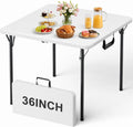 Folding Table, 36in Folding Table Portable with Built-in Handle, Plastic Table with Heavy Duty Steel Legs Supports to 300lbs, Suitable for Party, Camping, Events Indoor&Outdoor Use, White