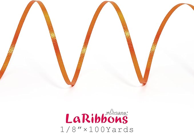 LaRibbons Orange Satin Ribbon 1/8 Inch 100 Yards Thin Luxury Double Faced Russet Orange Silk Ribbon for Flower Bouquet Crafts Gift Wrapping Wedding Fall Decoration