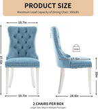 Velvet Dining Chairs Set of 4, Tufted Upholstered High Wingback Chairs with Nailhead Trim & Pull Ring, Silver Stainless Steel Legs for Dining Room, Sillas de Comedor, Light Blue