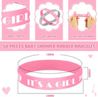MTLEE 50 Sets Baby Shower Favors Tea Light Candles for Guests Cute Baby Shower Decorations with 50 Cards and 50 Organza Bags and 50 Silicone Bracelets for Boys Girls Gender Reveal (Pink,Cute)