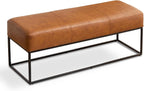 Leather Entryway Bench, Modern Long Faux Leather Ottoman Bench Seat with Metal Frame, 47'' Upholstered Bedroom Bench for Living Room Entryway Window, Vintage Brown