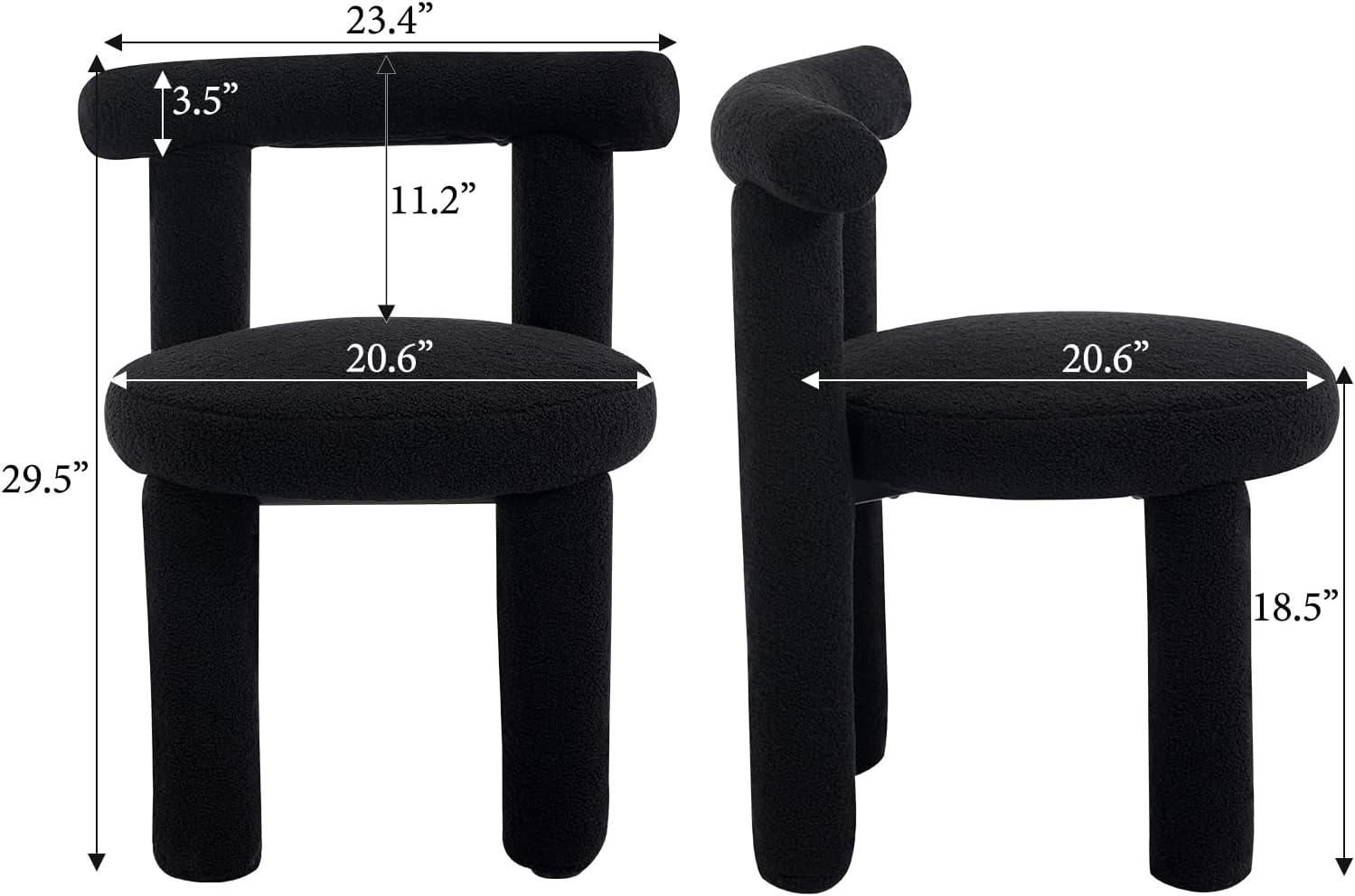 Black Sherpa Dining Chairs Set of 2, Armless Upholstered Boucle Kitchen Chairs with Backs Comfy Accent Side Chair for Living Room, Dining Room, Reception