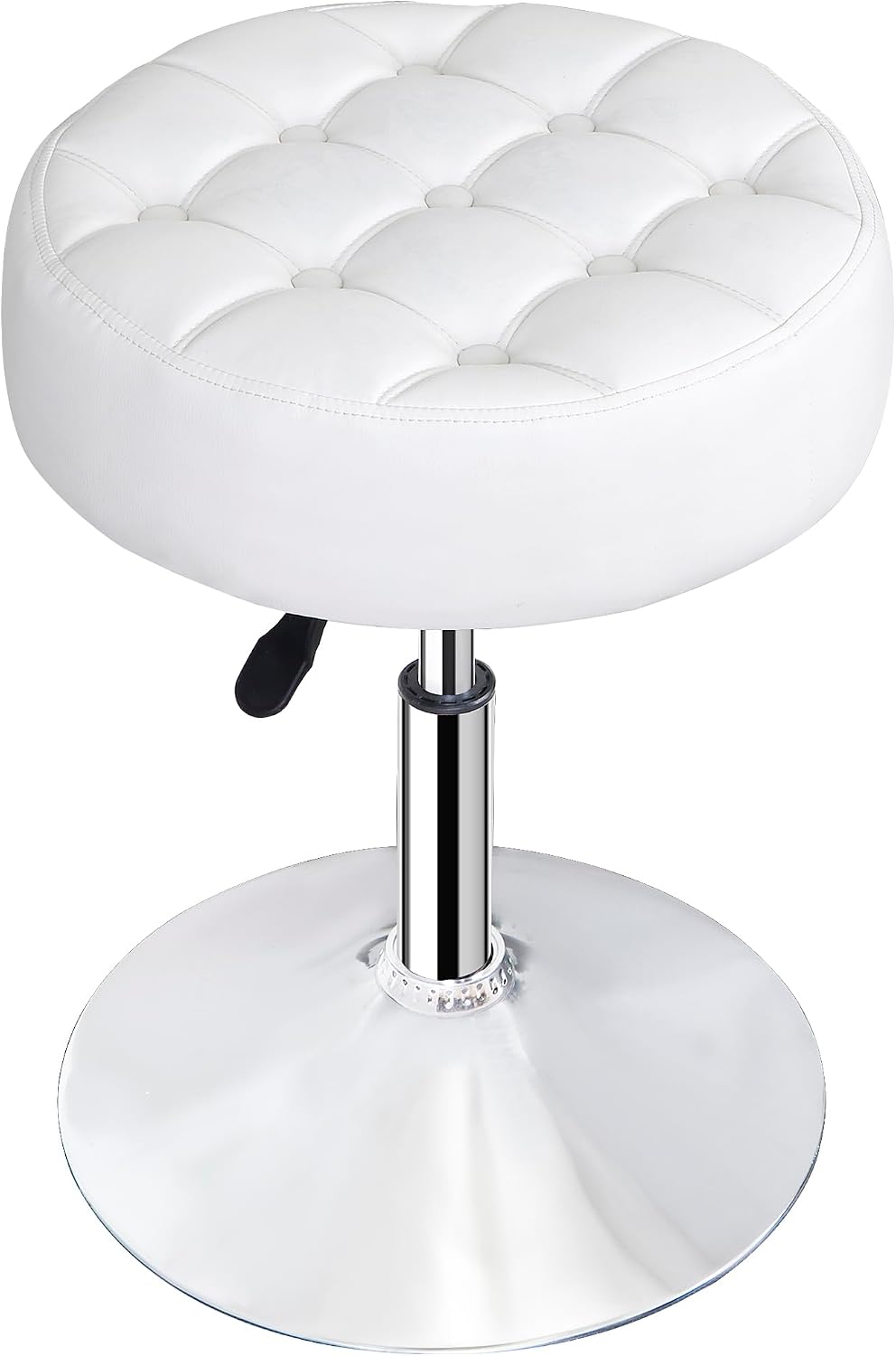 JupiterForce Adjustable Vanity Stool Chair for Makeup, 360° Swivel Makeup Vanity Chair Faux Leather Vanity Stool for Makeup Room, Bathroom and Living Room, White