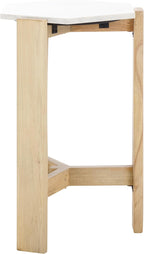 SAFAVIEH Home Collection - Pisa Side Table, White Marble Hexagon Top with Natural Wood Base, Fully Assembled (ACC3733A)