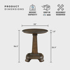 Lexicon 22 Dia. Round End Table, Wood Side Table with Sturdy Pedestal Leg, Cherry Veneer Accent Nightstand with for Small Spaces, Living Room, Bedroom, Entryway, Easy Assembly, Brown