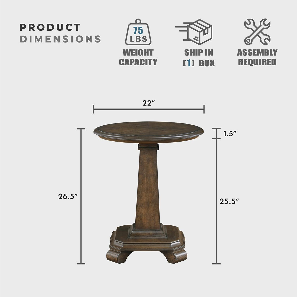 Lexicon 22 Dia. Round End Table, Wood Side Table with Sturdy Pedestal Leg, Cherry Veneer Accent Nightstand with for Small Spaces, Living Room, Bedroom, Entryway, Easy Assembly, Brown