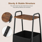 Rustic Brown Metal Frame Nightstand - Small Side Table with Fabric Storage Basket and Handle - Ideal for Bedroom & Living Room & Dorm