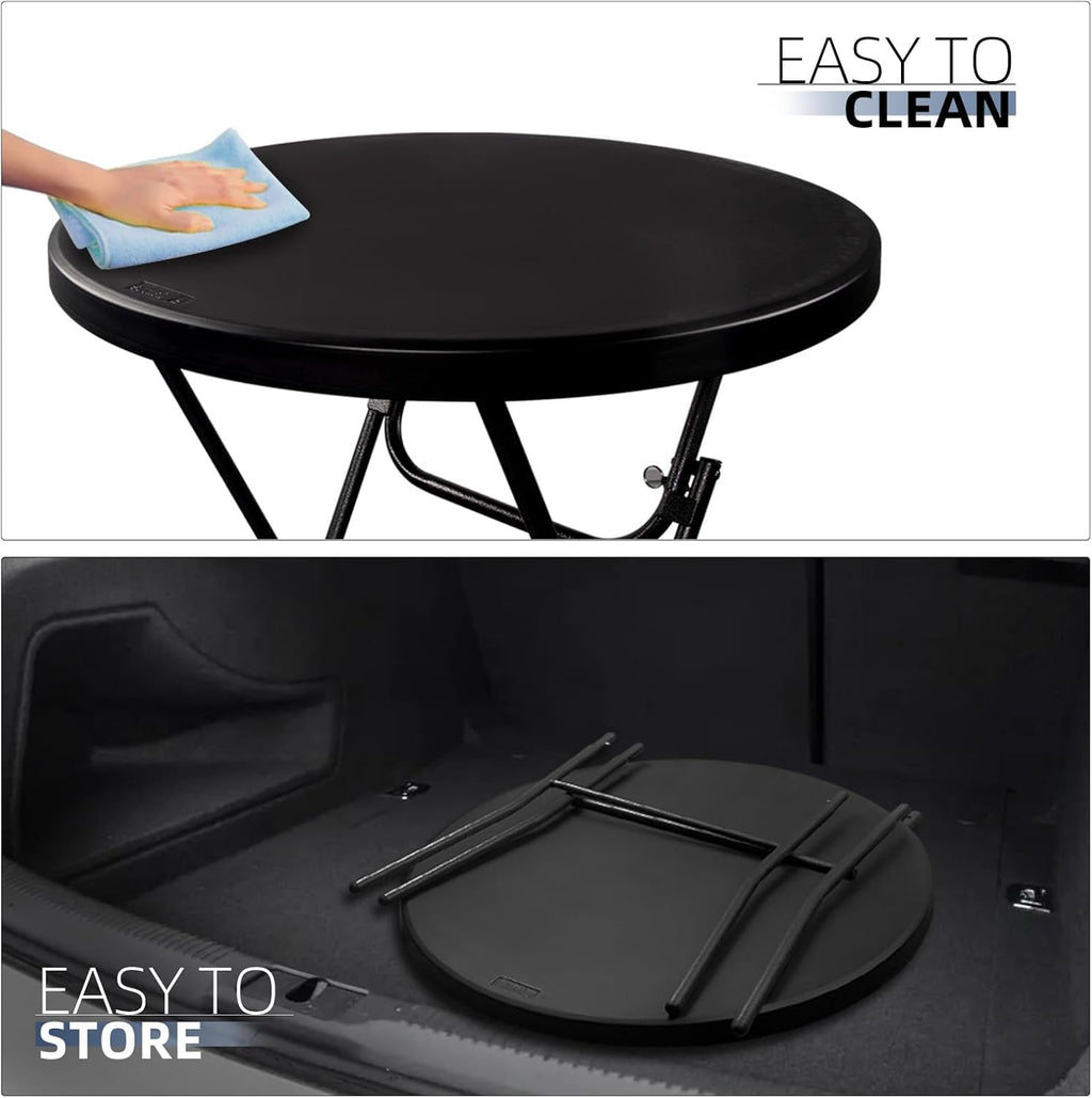 Byliable 32in Cocktail Folding Table, Round High Top Bar Table, Black | Portable Foldable Design with Removable Legs, Two Folding Methods, HDPE Tabletop, Indoor Outdoor for Parties, Patio, Events