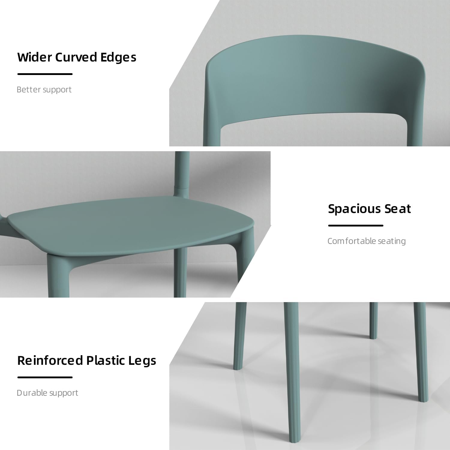 LESHI Plastic Dining Chairs,Modern Dining Chairs Quick Assembly Simple Kitchen Chairs for Indoor or Outdoor (Cyan Blue, 3 Pack)