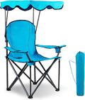 GYMAX Camping Chair, Folding Outdoor Lawn Chair with Canopy, Carry Bag & Cup Holder, Portable Heavy Duty Camp Chair for Outside Travel, Picnic, Beach Soccer Chairs