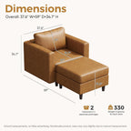 ABCASA Faux Leather Accent Chair with Ottoman,Large Storage & Armrest,Brown | Mid Century Comfy Upholstered Reading Chair with Engineering Design and Soft Cushion for Living Room, Bedroom,Office,Study
