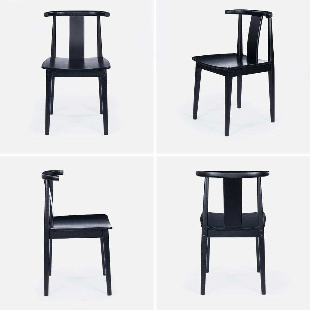 EYYTHUNG Wood Dining Chairs Set of 2, Farmhouse Kitchen Chairs with Curved Back, Modern Mid Century Wishbone Dining Chairs for Dining Room, Kitchen, Black