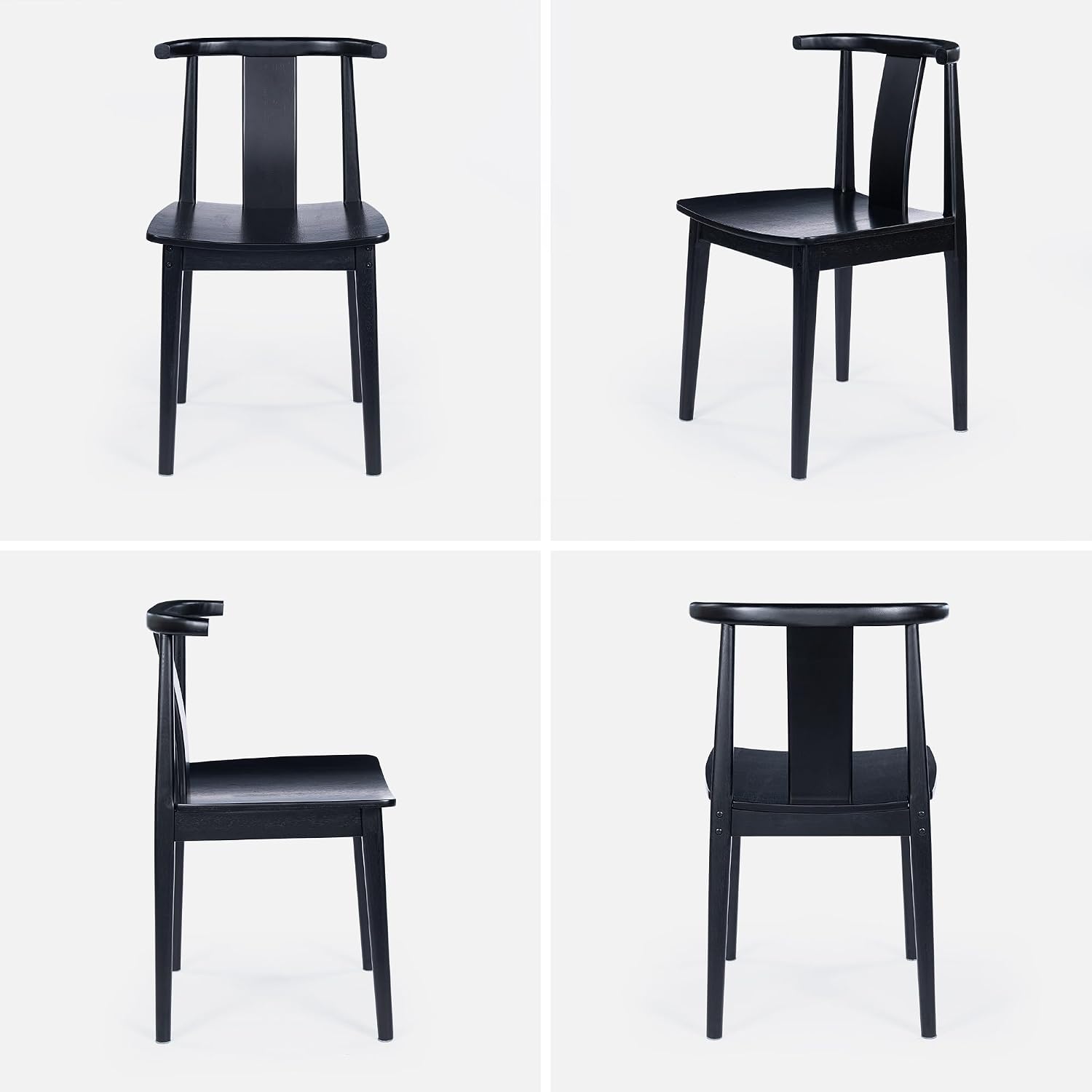 EYYTHUNG Wood Dining Chairs Set of 2, Farmhouse Kitchen Chairs with Curved Back, Modern Mid Century Wishbone Dining Chairs for Dining Room, Kitchen, Black