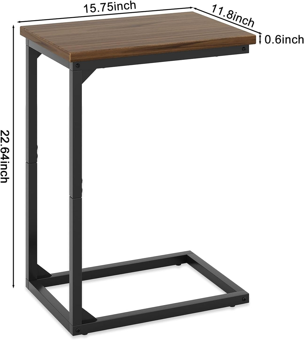 C-Shaped End Table,Small Side Tables for Sofa and Bedside，Sofa Table with Metal Frame for Sofa, Living Room, Bedroom, Office,Brown and Black